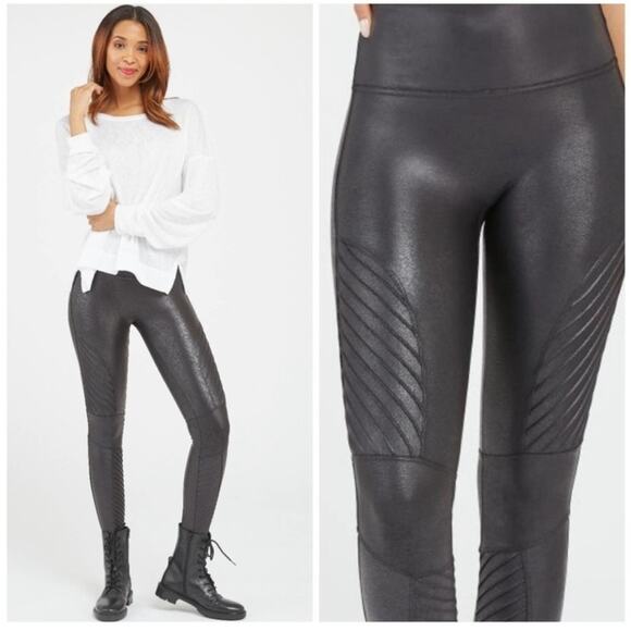 SPANX Faux Leather Moto Leggings - Picture 1 of 9